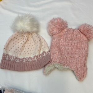 Adorable Pink and White baby girl Winter Hat Set